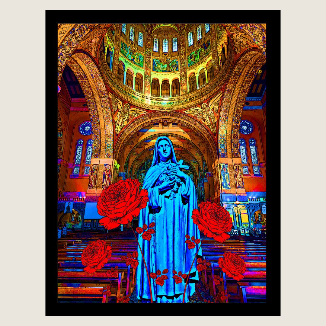 interprétation de sainte thérèse de lisieux, imprimée sur support aluminium, par claudine bucourt alias cibi